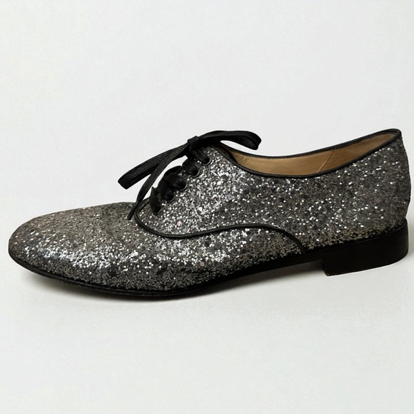 Christian Louboutin Glitter Oxford Flats | Silver Red Sole Shoes EU 39 - Picture 4 of 9
